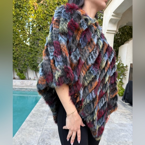 New Multicolor Rabbit Fur poncho - Picture 7 of 8